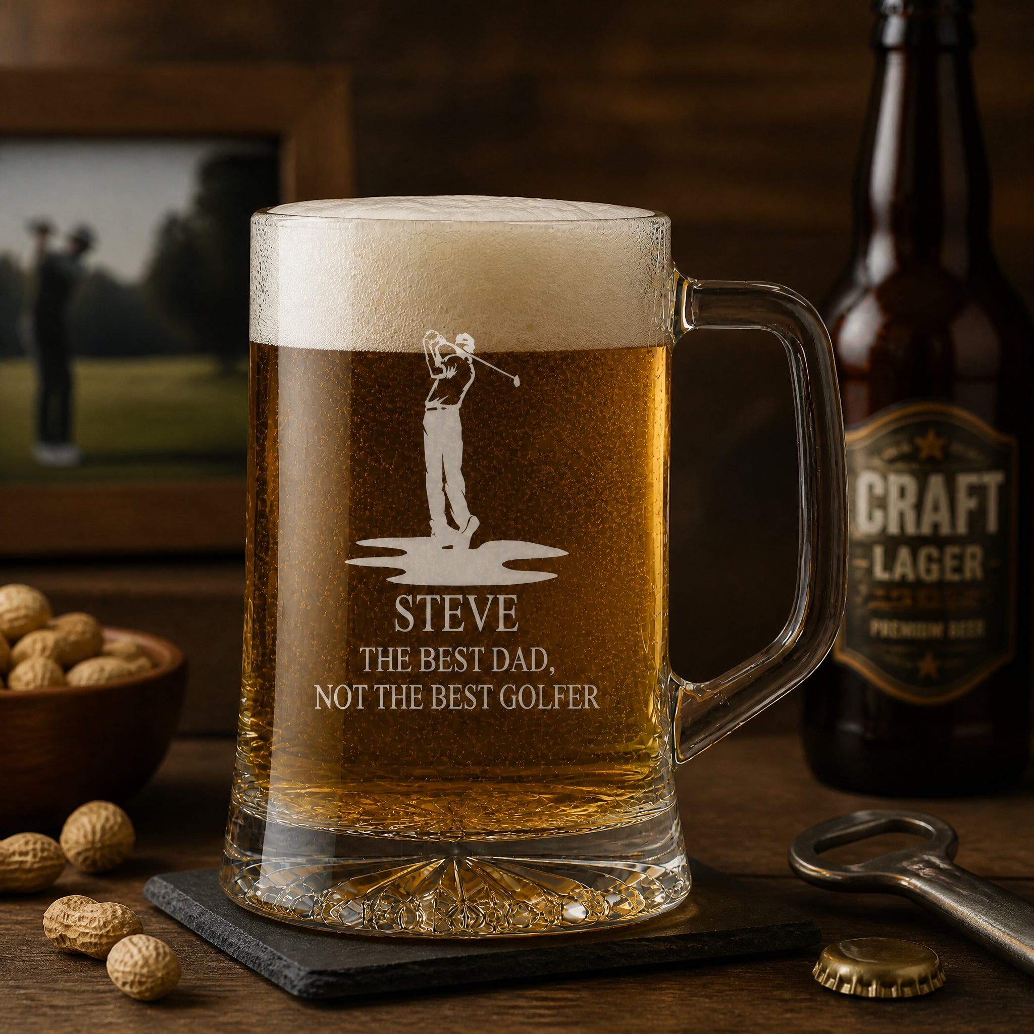 Personalised Engraved Pint Glass Beer Tankard Sports Award Golf Theme personalised beer glasses ukgiftstoreonline