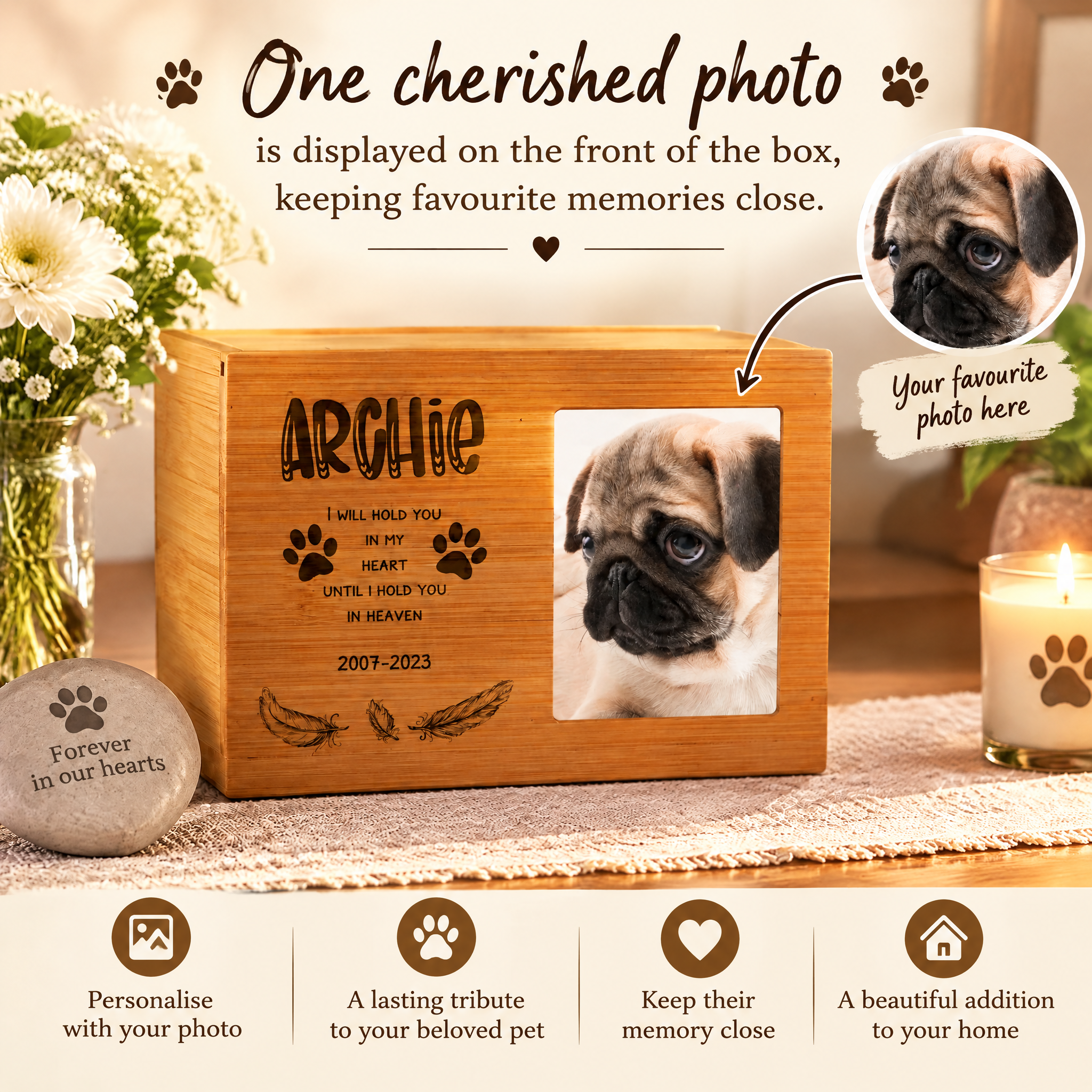 Personalised Wooden Dog Memorial Cremation Urn with Photo Heaven Quote Pet urn ukgiftstoreonline
