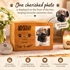 Personalised Wooden Dog Memorial Cremation Urn with Photo Heaven Quote Pet urn ukgiftstoreonline