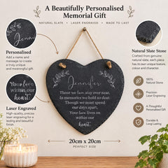 a heart shaped slate plaque hanging on a wall