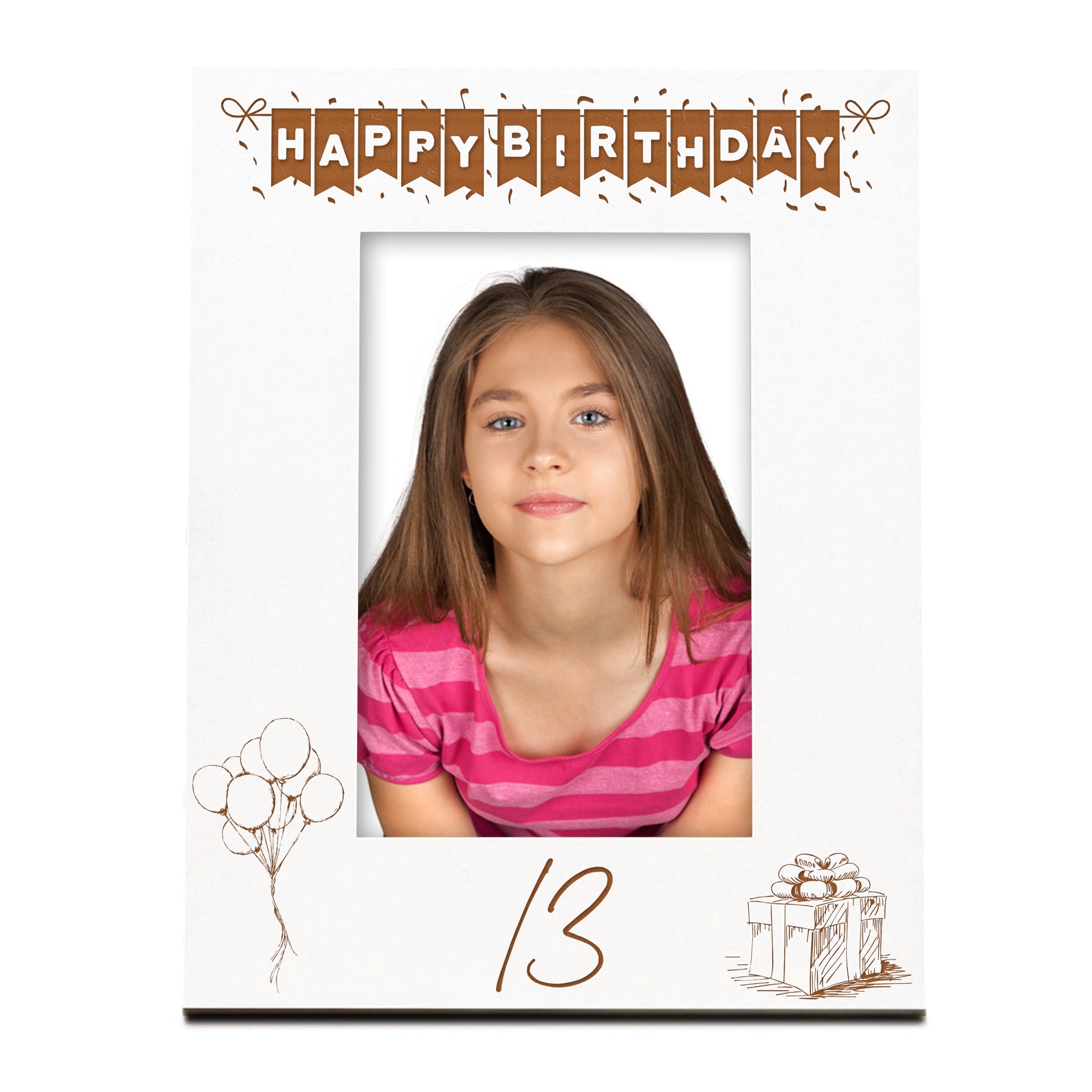 13th Birthday White Wooden Photo Frame Engraved Bunting Style Gift Family Photo frame ukgiftstoreonline