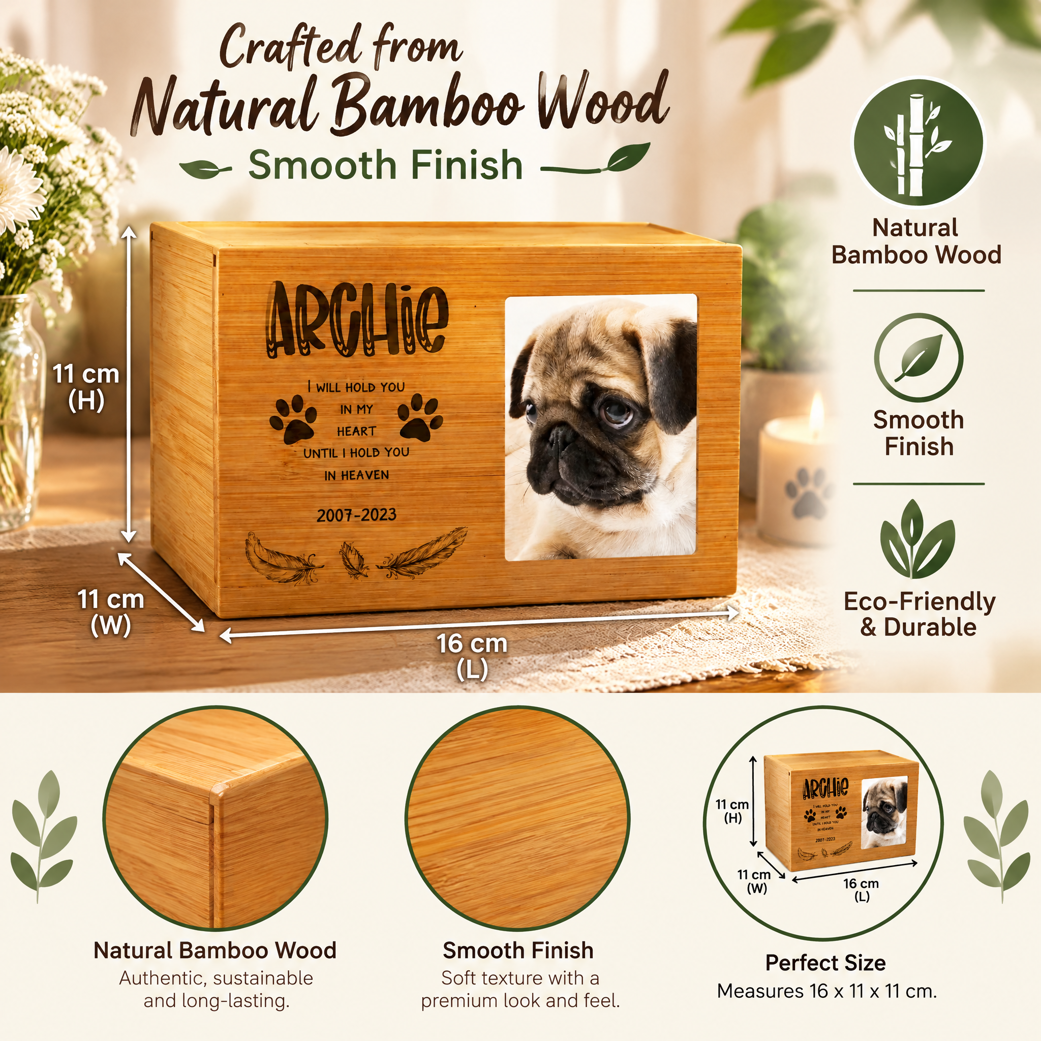 Personalised Wooden Dog Memorial Cremation Urn with Photo Heaven Quote Pet urn ukgiftstoreonline