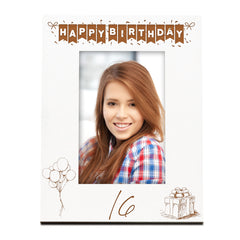16th Birthday White Wooden Photo Frame Engraved Bunting Style Gift