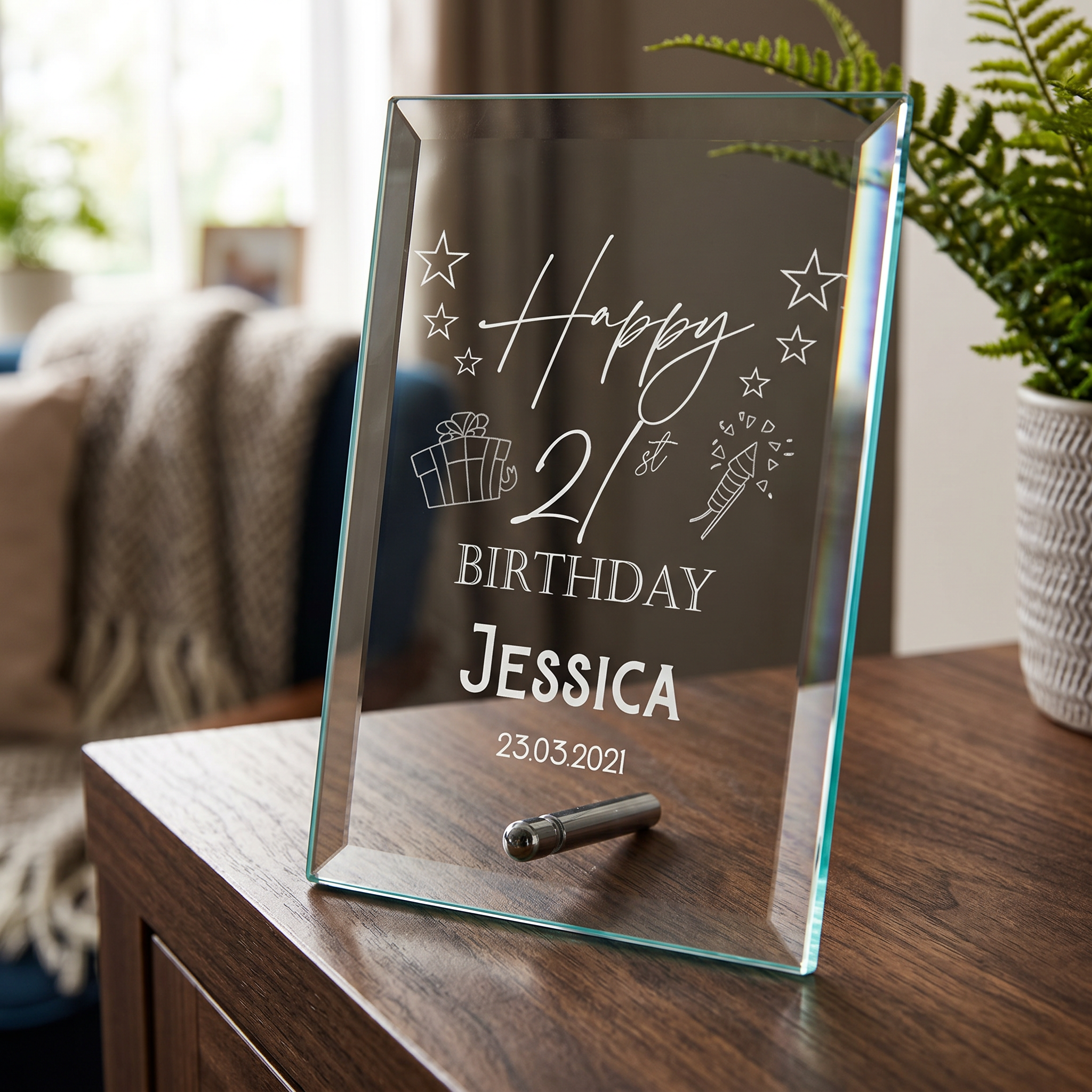 Personalised Birthday Plaque - Custom Glass Keepsake Gift For Any Age Celebration Personalised Crystal Glass ukgiftstoreonline