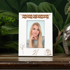 21st Birthday White Wooden Photo Frame Engraved Bunting Style Gift