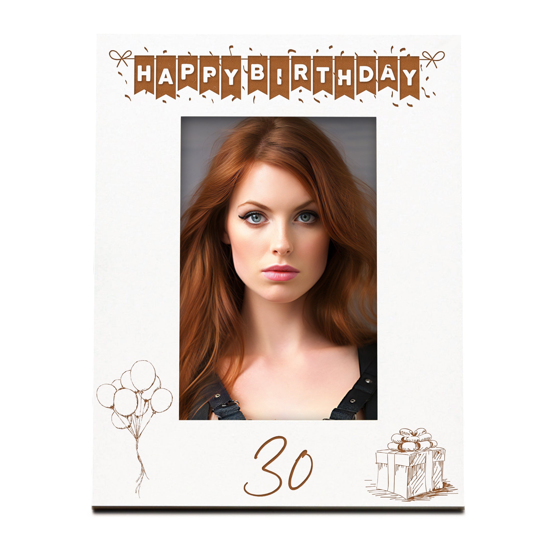 30th Birthday White Wooden Photo Frame Engraved Bunting Style Gift Family Photo frame ukgiftstoreonline