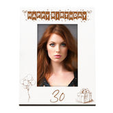 30th Birthday White Wooden Photo Frame Engraved Bunting Style Gift