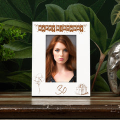 30th Birthday White Wooden Photo Frame Engraved Bunting Style Gift