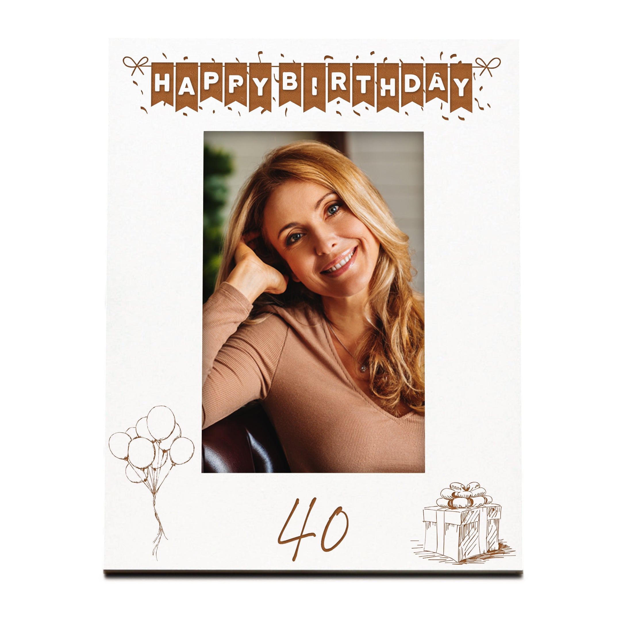 40th Birthday White Wooden Photo Frame Engraved Bunting Style Gift Family Photo frame ukgiftstoreonline