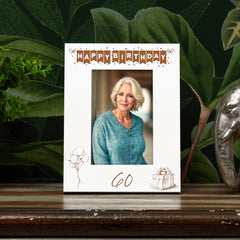 60th Birthday White Wooden Photo Frame Engraved Bunting Style Gift