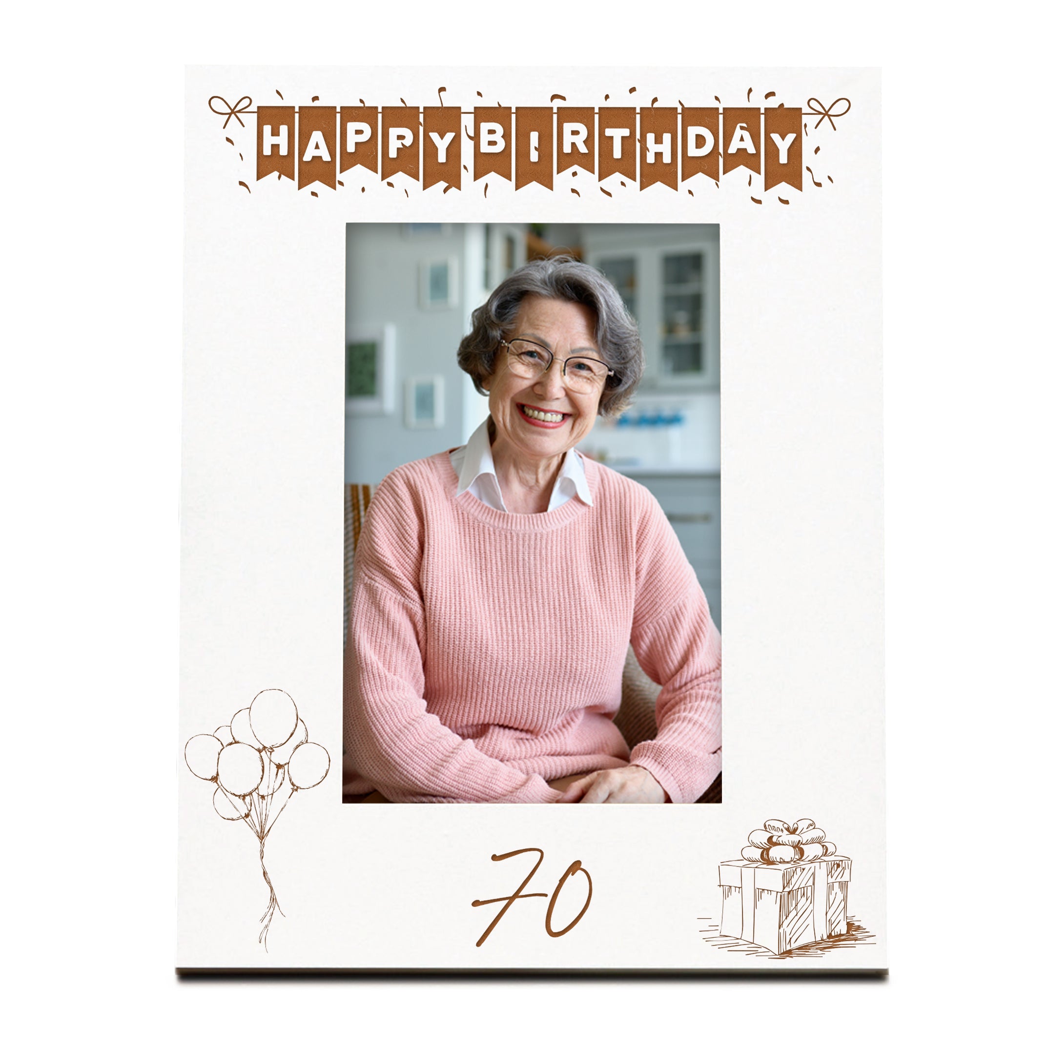 70th Birthday White Wooden Photo Frame Engraved Bunting Style Gift Family Photo frame ukgiftstoreonline