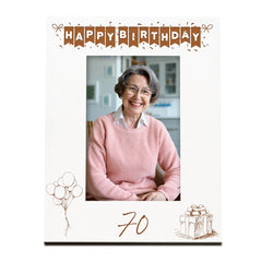 70th Birthday White Wooden Photo Frame Engraved Bunting Style Gift