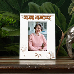 70th Birthday White Wooden Photo Frame Engraved Bunting Style Gift