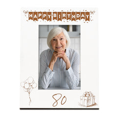 80th Birthday White Wooden Photo Frame Engraved Bunting Style Gift