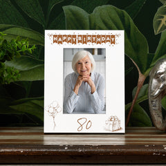 80th Birthday White Wooden Photo Frame Engraved Bunting Style Gift