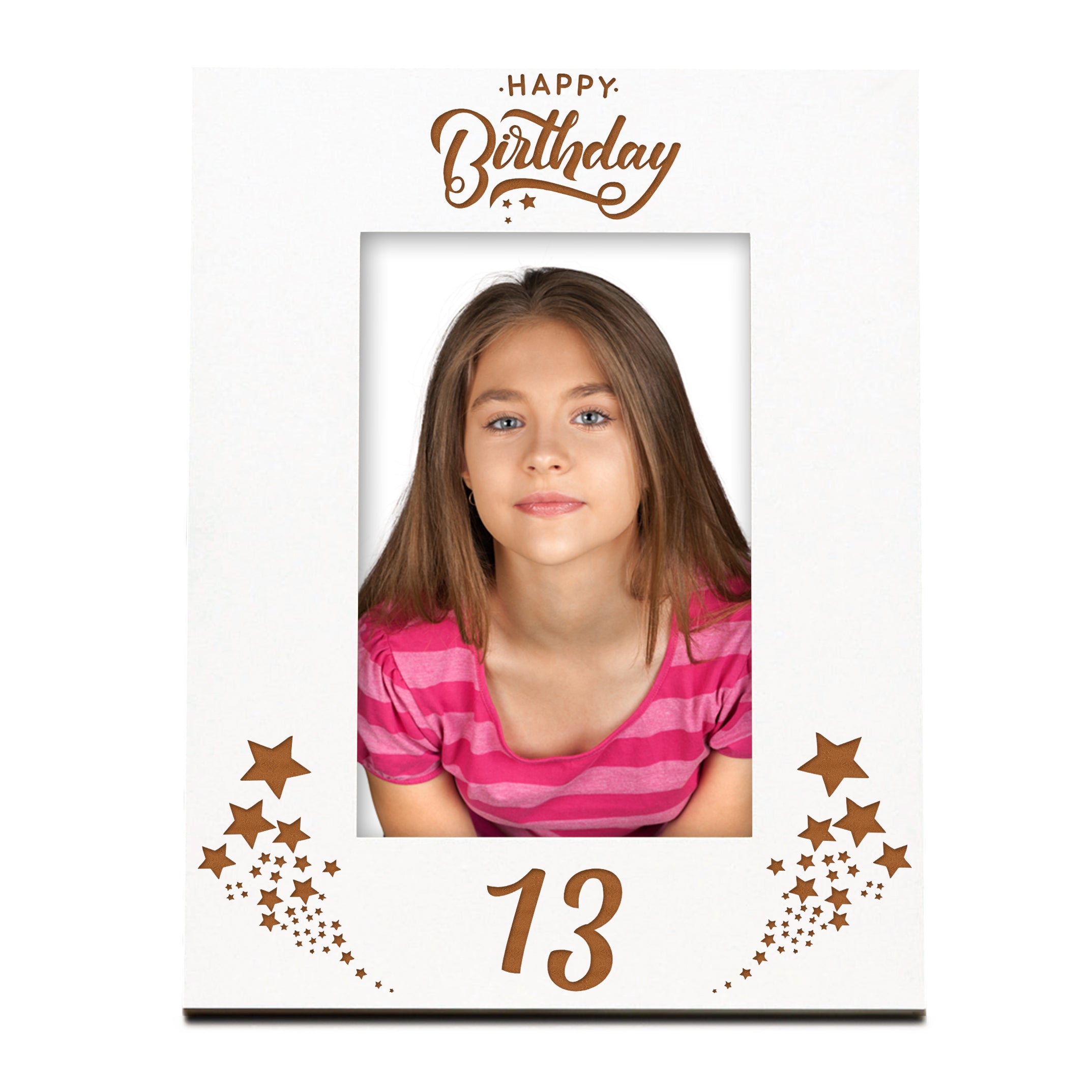 Happy 13th Birthday White Wooden Portrait Photo Frame Star Design Gift Family Photo frame ukgiftstoreonline