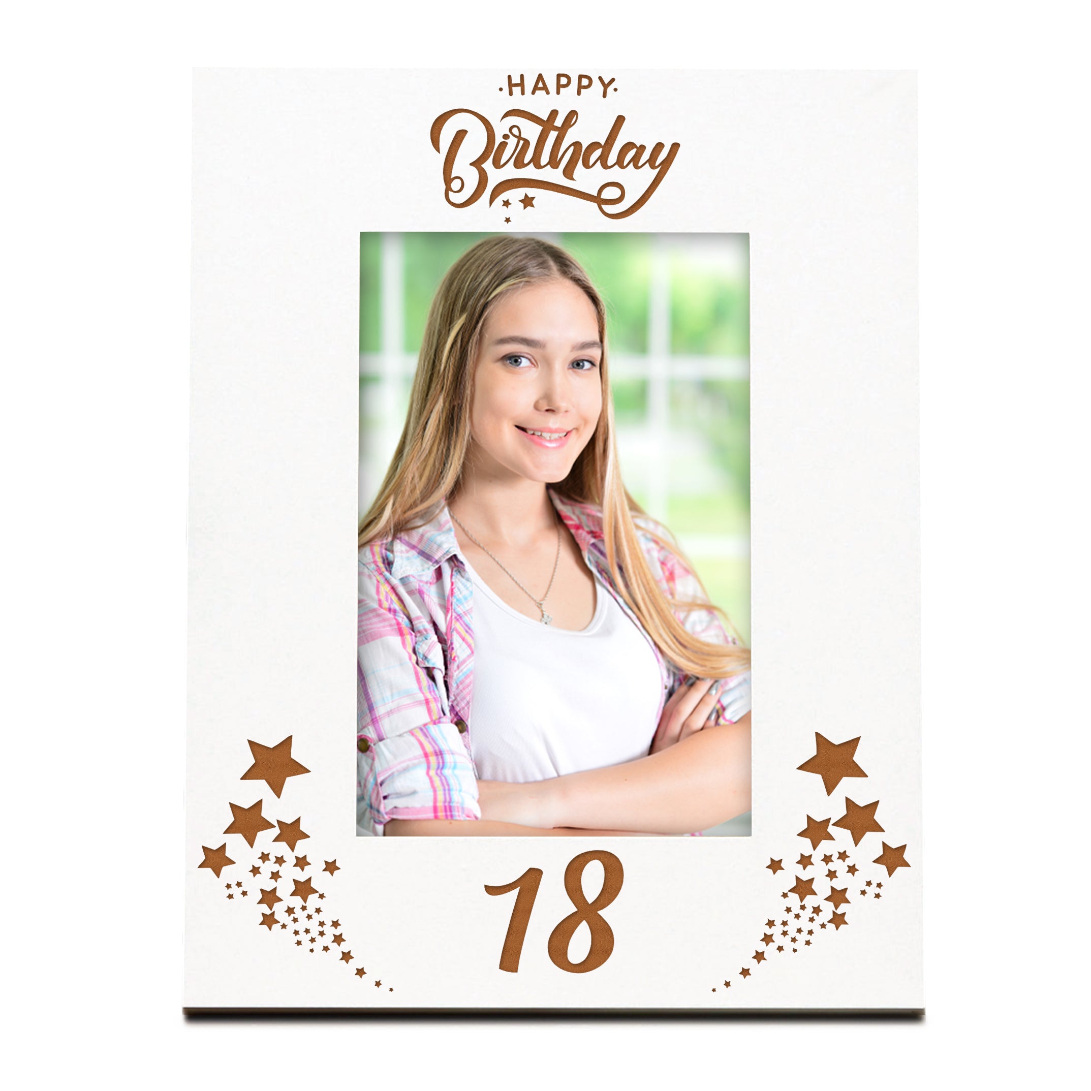 Happy 18th Birthday White Wooden Portrait Photo Frame Star Design Gift Family Photo frame ukgiftstoreonline