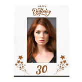 Happy 30th Birthday White Wooden Portrait Photo Frame Star Design Gift