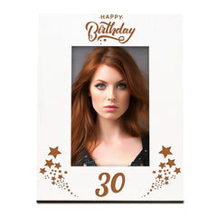 Happy 30th Birthday White Wooden Portrait Photo Frame Star Design Gift