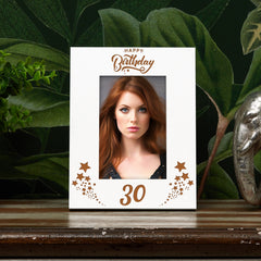Happy 30th Birthday White Wooden Portrait Photo Frame Star Design Gift