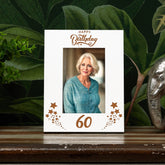 Happy 60th Birthday White Wooden Portrait Photo Frame Star Design Gift