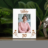 Happy 70th Birthday White Wooden Portrait Photo Frame Star Design Gift