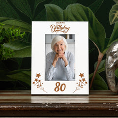 Happy 80th Birthday White Wooden Portrait Photo Frame Star Design Gift