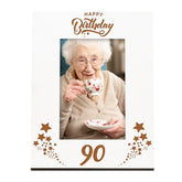 Happy 90th Birthday White Wooden Portrait Photo Frame Star Design Gift