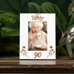 Happy 90th Birthday White Wooden Portrait Photo Frame Star Design Gift