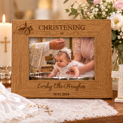 Personalised Engraved Wooden Christening Photo Picture Frame Landscape With Church Sketch Photo Frame ukgiftstoreonline