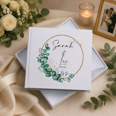 Personalised Wedding Photo album Gift With Eucalyptus Wreath personalised photo album ukgiftstoreonline