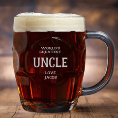 Personalised Engraved Uncle Dimple Beer Mug Glass Gift