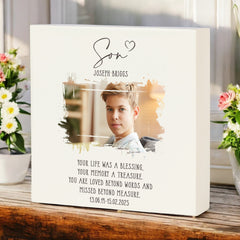 Personalised Son Memorial Sympathy Plaque Indoor or Outdoor With Photo
