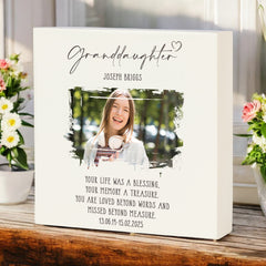 Personalised Granddaughter Memorial Sympathy Plaque Indoor or Outdoor With Photo