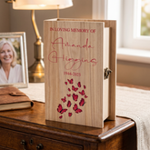 Personalised Memorial Sympathy Wooden Keepsake Memory Book Shape Box With Butterflies Keepsake Memory Box ukgiftstoreonline