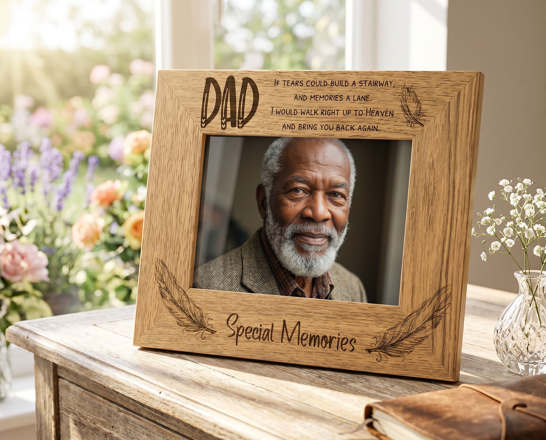 Dad Special Memories Remembrance Photo Frame Gift Oak Wood Finish Daddy Photo Frame ukgiftstoreonline