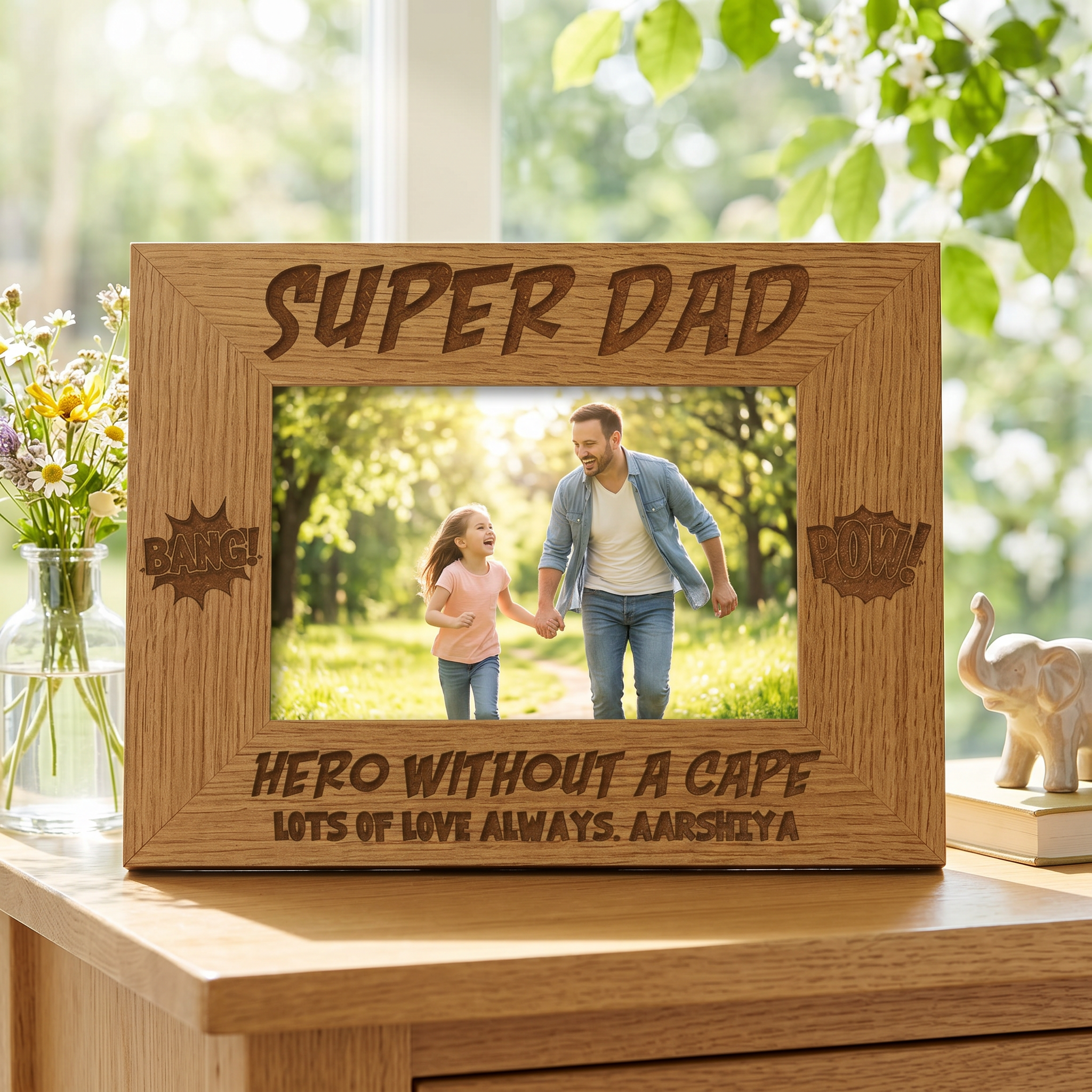 Personalised Super Dad Wooden Photo Frame Gift Daddy Photo Frame ukgiftstoreonline