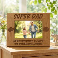 Personalised Super Dad Wooden Photo Frame Gift Daddy Photo Frame ukgiftstoreonline