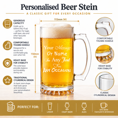 Personalised Beer Stein, 520Ml Engraved Glass Mug, Thumb Handle, Gift Box personalised beer glasses ukgiftstoreonline