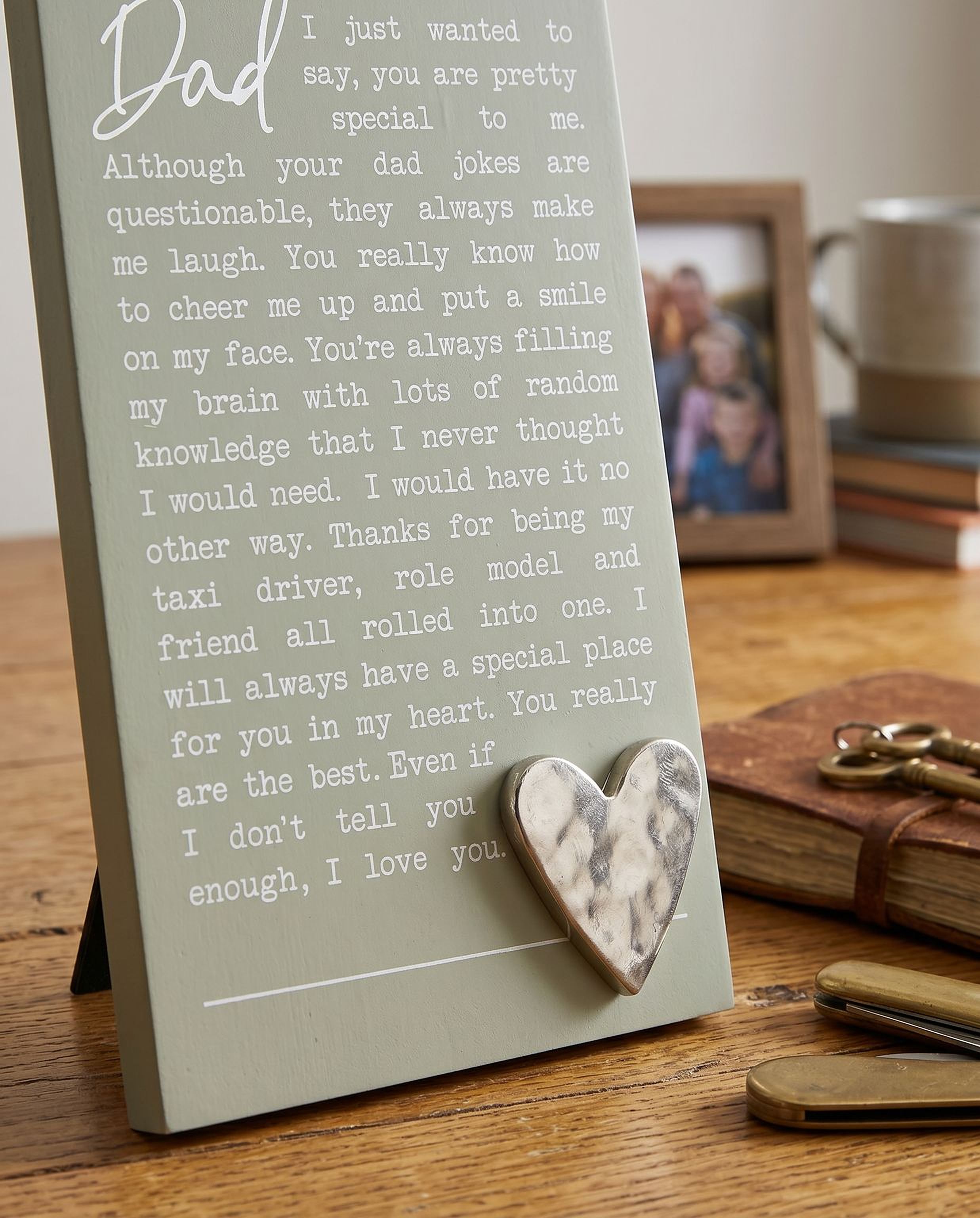 Dad Plaque Gift – Raised Silver Heart Plaque With Sentimental Quote & Elegant Display Nan Photo Frame ukgiftstoreonline