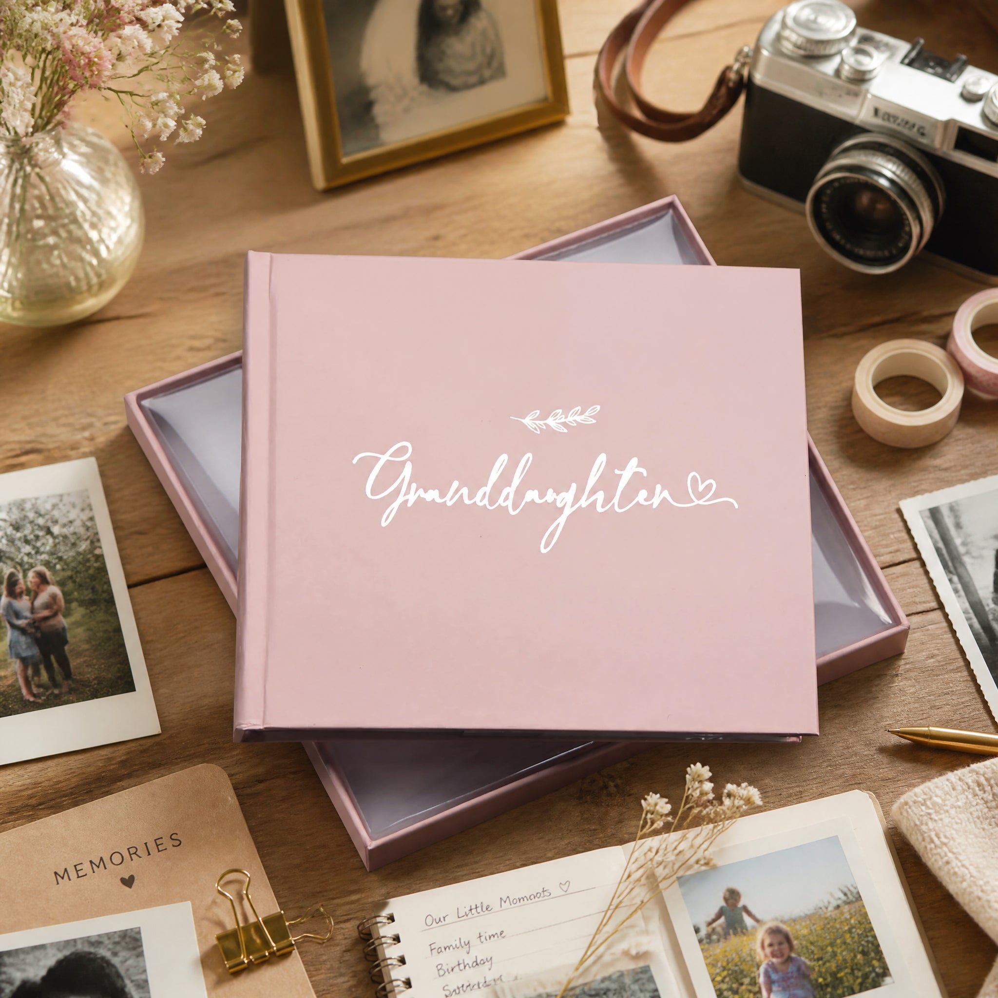 Granddaughter Photo Album, Pink Leaf Design, Holds 50 x 4 x 6 Photos photo album ukgiftstoreonline