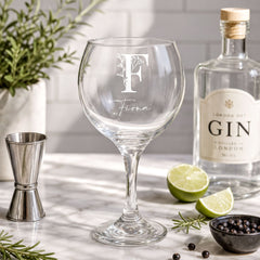 Personalised Beautiful Floral Alphabet Font Gin and Tonic or Cocktail Glass Gift Personalised Gin Glasses ukgiftstoreonline