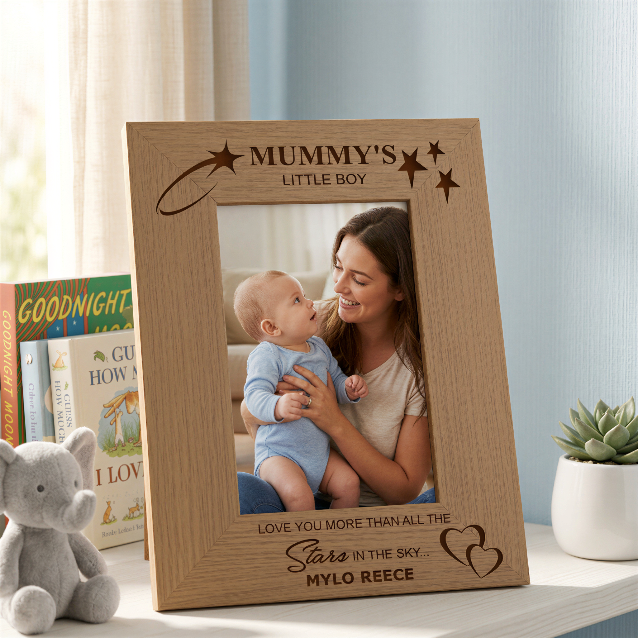Personalised Photo Frame, Mummy's Little Boy Gift Portrait, Wood Photo Frame ukgiftstoreonline