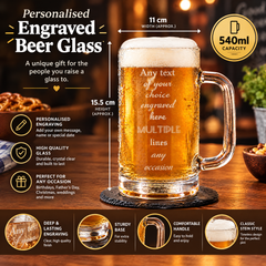 Personalised Engraved 540ml Beer Glass Mug Gift for Him any Occasion Personalised Birthday Gift ukgiftstoreonline