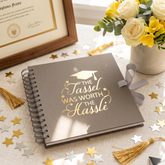 Graduation Memories With Tassel Grey Guest Book or Scrapbook Album Gold Print ukgiftstoreonline