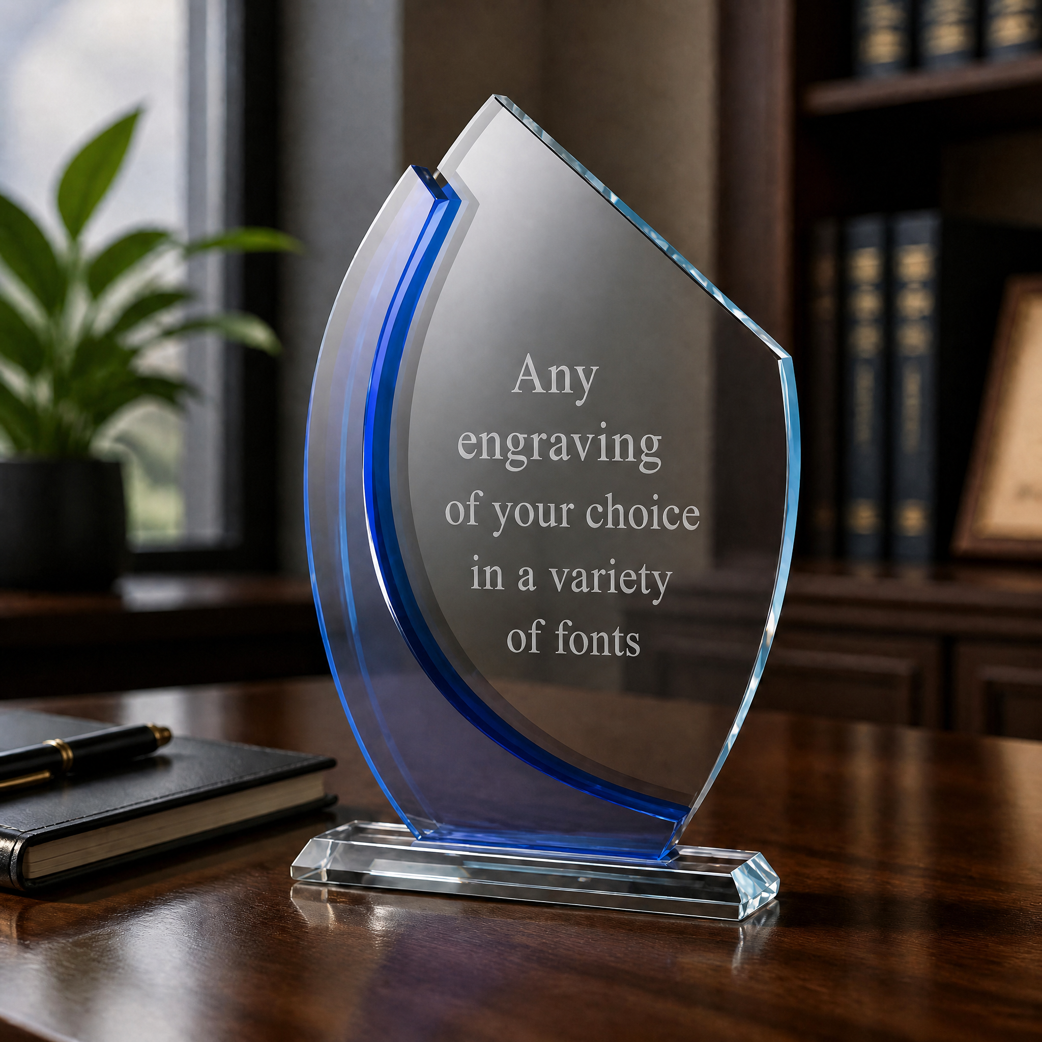 Clear and Blue Glass Personalised Engraved Award Trophy Perfect for Sports, Employees, School Ceremonies & Appreciation Jade Glass ukgiftstoreonline