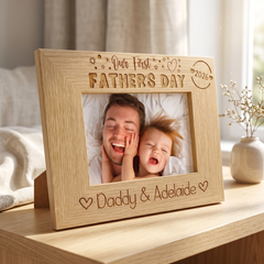 ukgiftstoreonline Personalised Our first Fathers Day Photo Frame Oak wood finish Landscape Father's Day Photo Frame ukgiftstoreonline