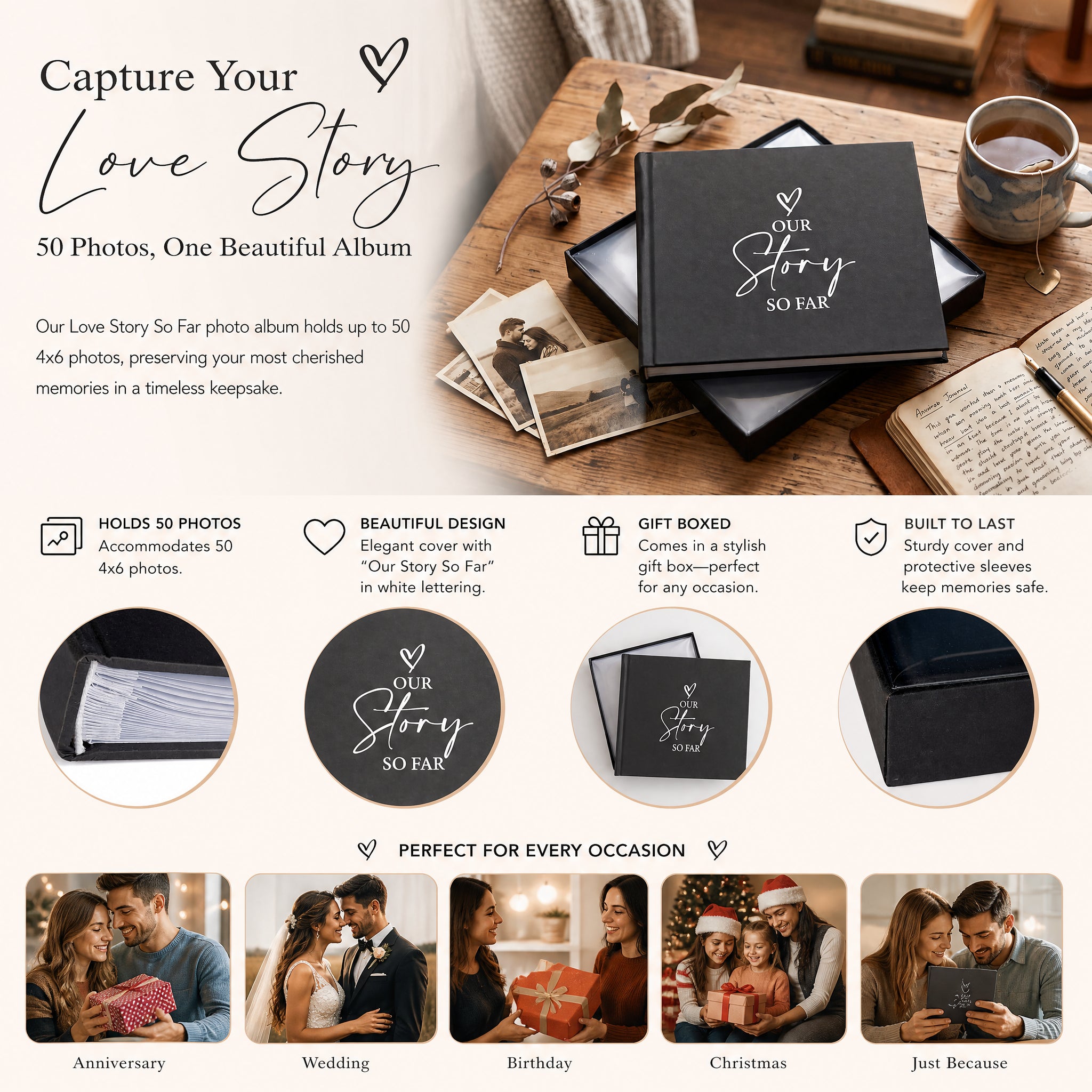 Our Love Story Black Photo Album For 50 x 6 by 4 Photos Birthday Photo Album ukgiftstoreonline