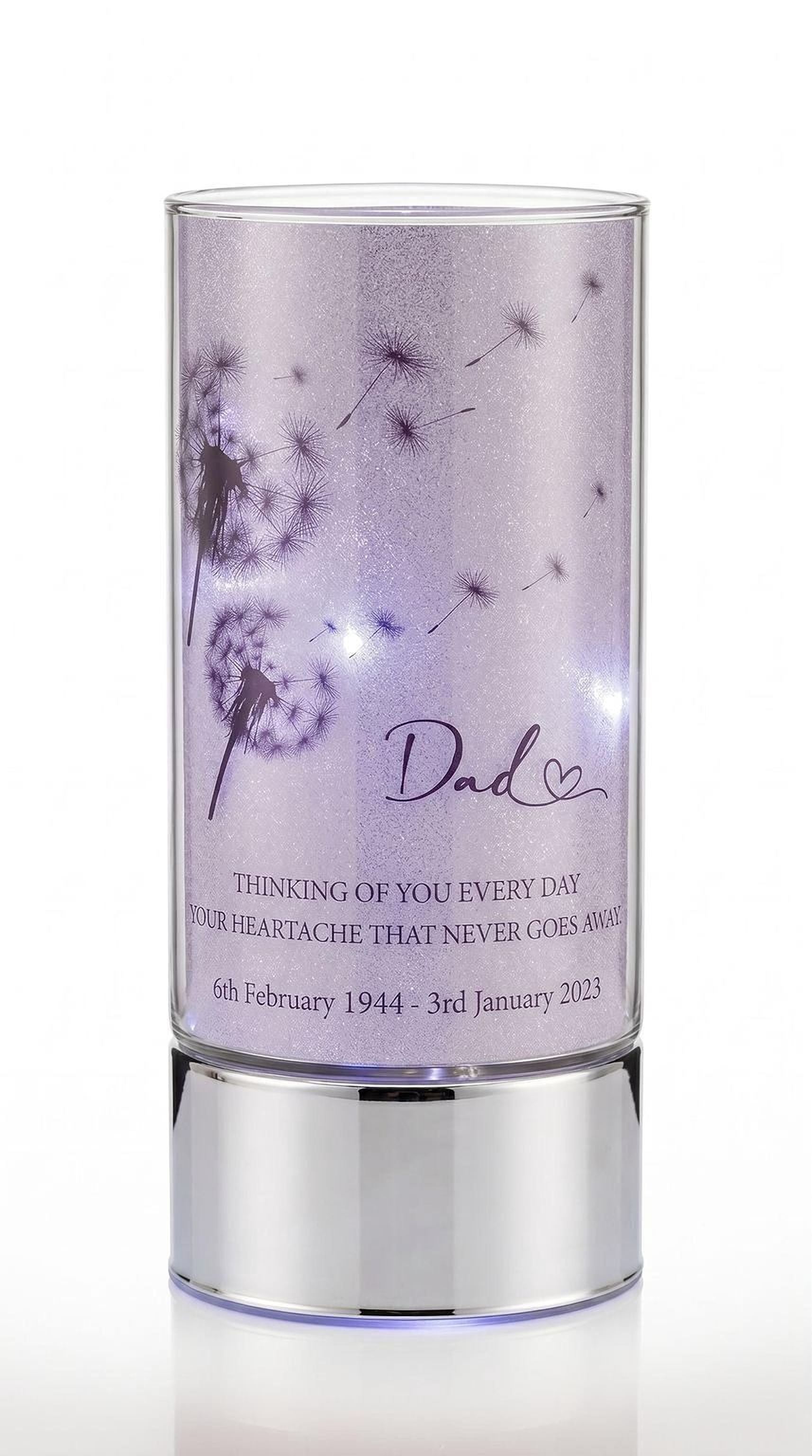 Dad Memorial Led Lamp – Personalised Glass Memorial Tube With Touching Verses ukgiftstoreonline