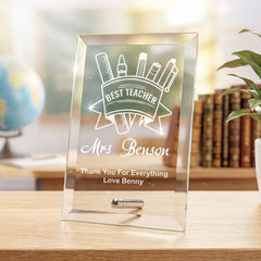 Teacher Thank You Plaque – Personalised Glass Award Plaque For Best Teacher Personalised Crystal Glass ukgiftstoreonline